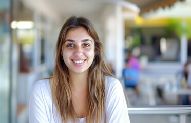 Poster - young smiling brunette looking at the camera smiling