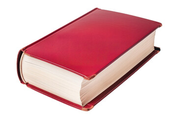 A thick cherry red travel guide book isolated on a transparent background