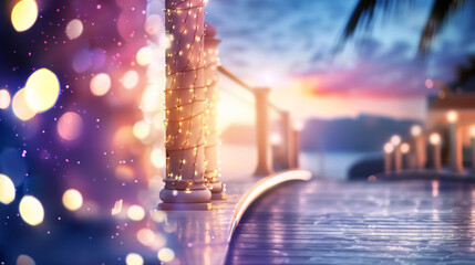 Wall Mural - A beautiful beach scene with a Christmas tree lit up with lights