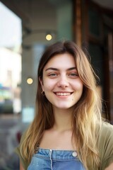 Poster - young smiling brunette looking at the camera smiling