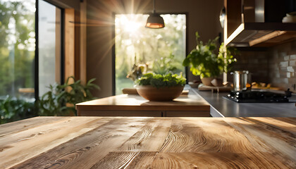 Kitchen background top counter interior wood blur home wooden empty room light white. Top kitchen product background desk modern window food display design texture tabletop restaurant board wall space