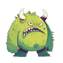 Wall Mural - illustration of an annoyed horned green monster