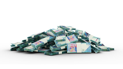 Wall Mural - 3D Stacks of Peruvian soles notes isolated on transparent background.
