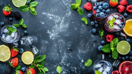 Wall Mural - Refreshing Summer Drink with Berries, Citrus and Mint