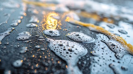 Poster - Water Droplets and Soap Bubbles on a Black Surface