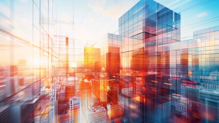 Wall Mural - abstract cityscape with blurry reflections and warm colors