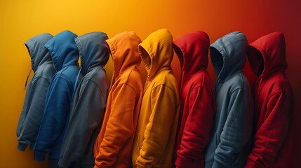 Colorful Background with Hoodies Arranged in a Row 