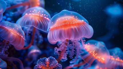 Mesmerizing Underwater Jellyfish with Bioluminescent Glow Captured in Deep Ocean