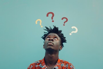 African Man Thinking with Question Marks