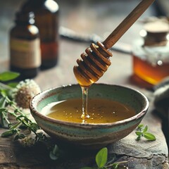 Wall Mural - A honey dipper is shown dripping honey into a bowl