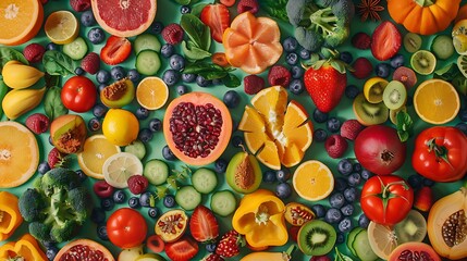 Vibrant Still Life of Fresh Fruits and Vegetables