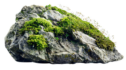 Wall Mural - A rock covered in green moss isolated on white background or white background. png cut out or die-cut