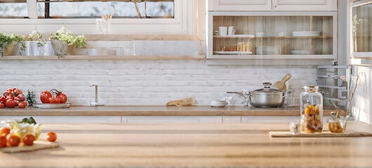 Kitchen background top counter interior wood blur home wooden empty room light white. Top kitchen product background desk modern window food display design texture tabletop restaurant board wall space