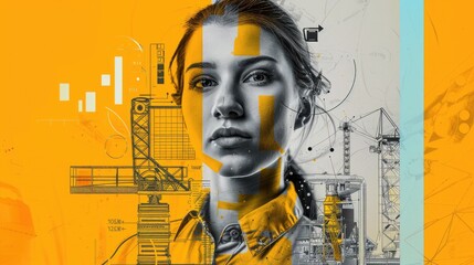 Wall Mural - Confident female engineer wearing hard hat at construction site