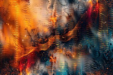 Wall Mural - Abstract Digital Art: Orange, Blue, and Red