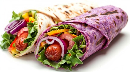 Wall Mural - Fresh Vibrant Veggie Wraps on Multi-Colored Tortillas with an Array of Crisp Vegetables
