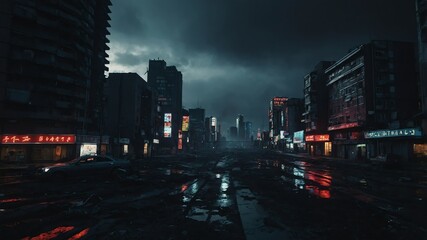 Wall Mural - dark theme metaverse apocalypse city landscape