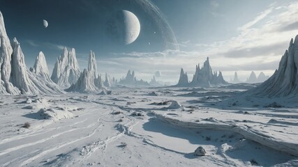 Wall Mural - white theme metaverse alien planet landscape