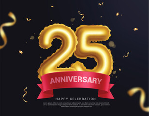 25th anniversary vector design. twenty fifth years silver anniversary celebration with 25 gold metal