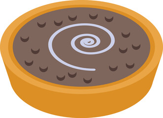 Wall Mural - Round chocolate tart with white cream forming a spiral and chocolate chips, isolated on white background