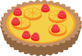 Sticker - Delicious lemon pie decorated with raspberries and orange slices, isolated on white background