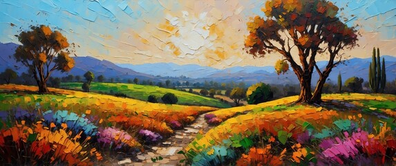 Wall Mural - landscape in california oil pallet knife paint painting on canvas with large brush strokes