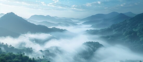 Wall Mural - Misty Mountain Landscape at Sunrise