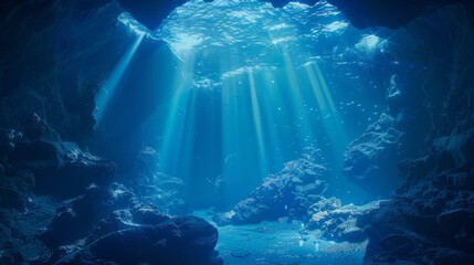 Wall Mural - Underwater Sea - Deep Abyss With Blue Sun light