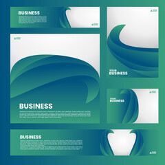 Wall Mural - a business flyer with a green gradient background and a wave graphic 