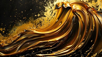 Wall Mural - Golden wave, Gold liquid, Oil on black background