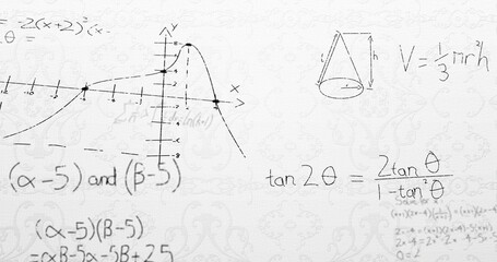 Sticker - Digital image of mathematical equations and formulas floating against white background