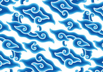 Design Motif Mega Mendung, batik motif typical of West Java Indonesia, curved line pattern with cloud objects, with developments and various artistic colors