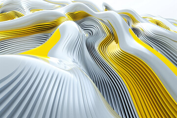 Wall Mural - Zigzagging yellow and gray lines converging and diverging across a minimalist white canvas, creating a rhythmic and dynamic abstract composition.