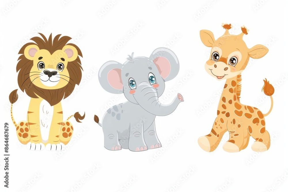 cute baby zoo animals featuring a lion cub elephant calf and giraffe ...