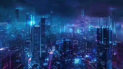 Poster - Cyberpunk Cityscape with Neon Lights