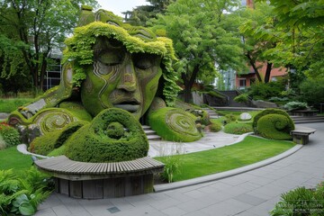 Green Man Sculpture in a Lush Garden