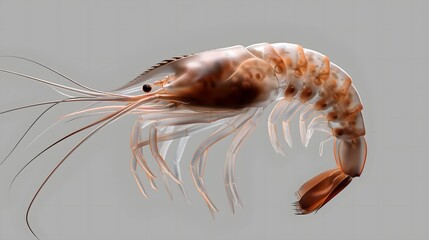 Wall Mural - 1. Create a detailed image of a shrimp's entire body, isolated on a transparent background, showcasing its segmented exoskeleton, distinctive rostrum, and delicate appendages without any text or