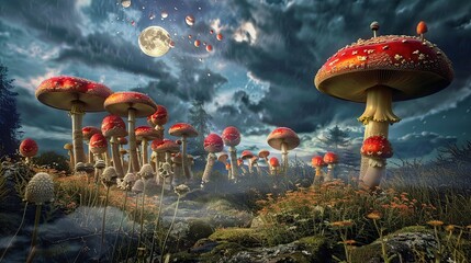 Poster - Enchanted Forest with Giant Mushrooms