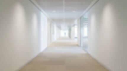Wall Mural - Blur background of minimalist white hallway with lighting and large windows. Empty clean corridor with minimal style. Contemporary interior architecture concept. Design for wallpaper, banner. Spate.