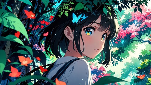 植物とかわいい女の子キャラクターイラスト,Generative AI AI画像