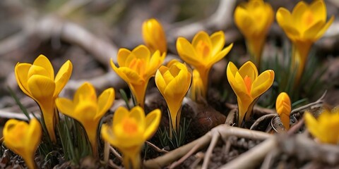 yellow crocus flowers in spring