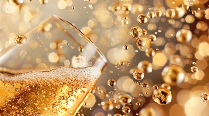 Wall Mural - Champagne Bubbles and Golden Bokeh