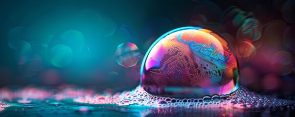 Wall Mural - Close-Up of a Vibrant Rainbow Soap Bubble