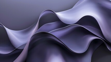 Wall Mural - 3d render of abstract Charcoal Gray background with wavy ribbon shape on gradient violet and blue color background, modern design element for presentation or packaging