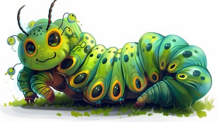 Wall Mural - Cartoon animal caterpillar on white background illustration.