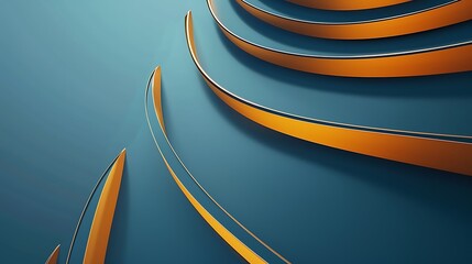 Wall Mural - Blue background with yellow lines of different sizes and shapes. The golden line forms an abstract shape on the left side of the screen, with dark blue as its main color tone