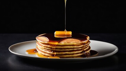 Wall Mural - Serene Mornings, A Tranquil Portrayal of Syrupy Pancake Stacks