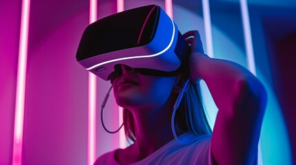 Wall Mural - Woman in VR glasses