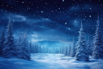 Beautiful Winter Landscape With Snowy Night in a Mountain Forest