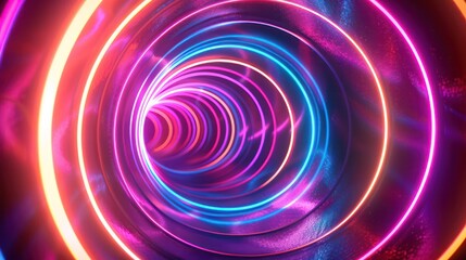 Fototapete - A colorful, neon tunnel with a bright pink and yellow stripe